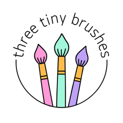 Three Tiny Brushes logo: three paintbrushes in pink, mint and lavender