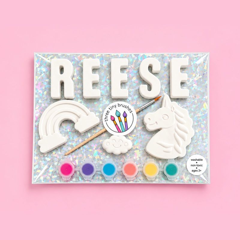 Unicorn Wishes personalized paint-your-own name kit